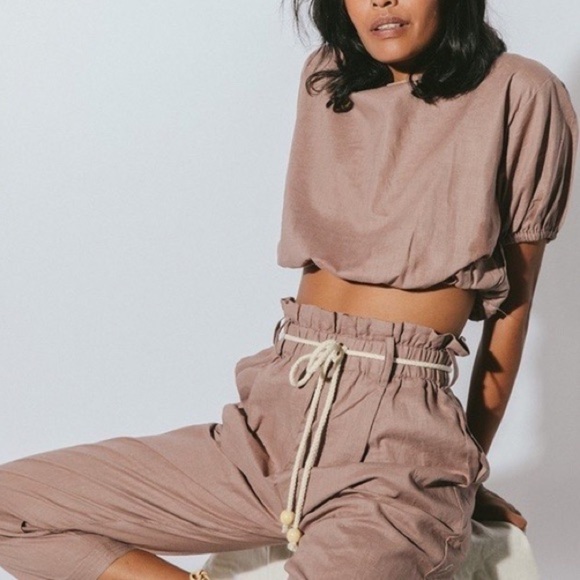 Cleobella Lila Mauve Purple Crop Elastic Top & Kali Pant Matching Set Size Small